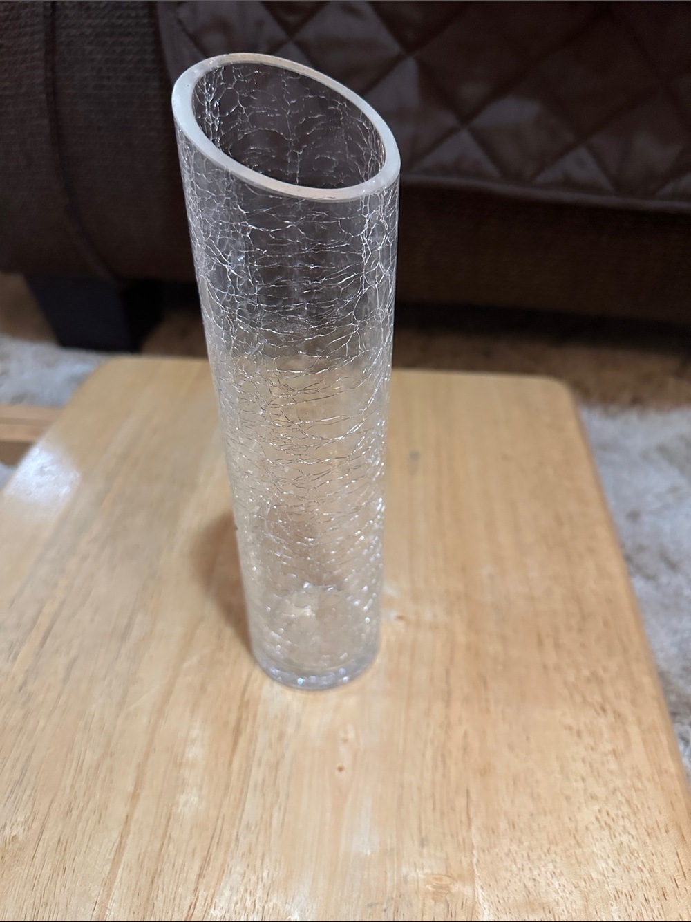 Clear Crackle Glass Cylinder Vase -
